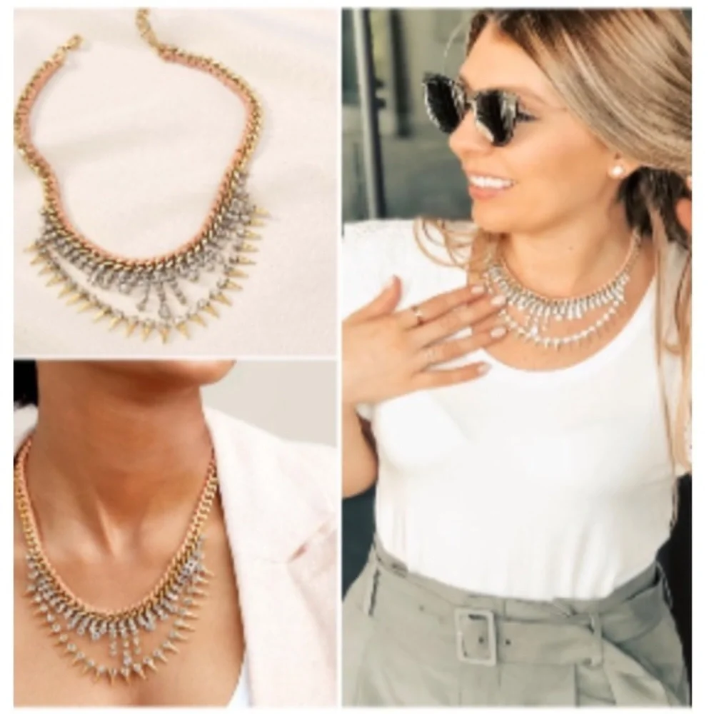 Stella & Dot | Vintage Gold Peach Rhinestone Spike Statement Necklace Re… - Picture 12 of 13